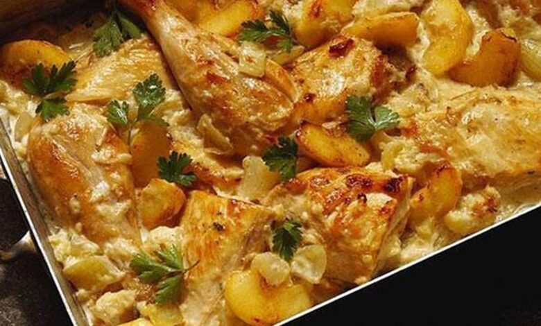 طريقة عمل صينية الفراخ بالبطاطس والكريمة